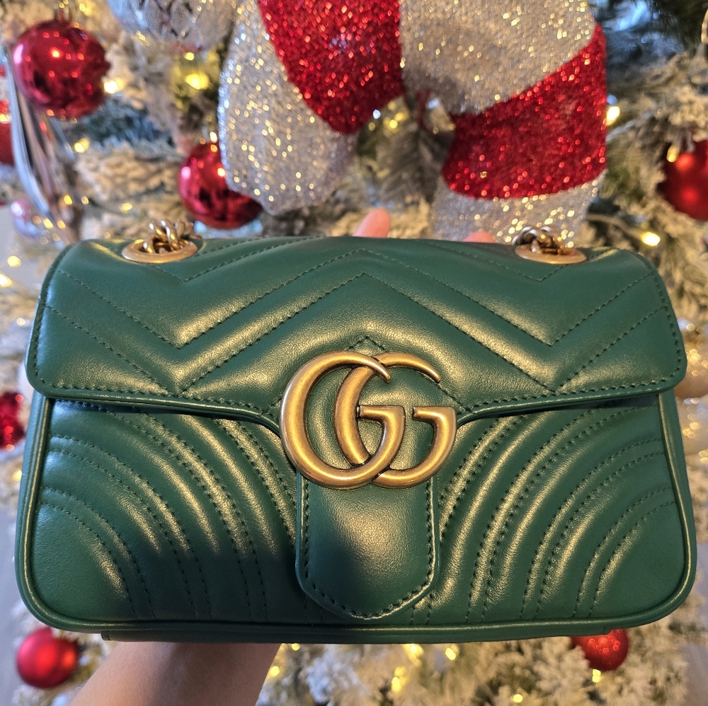 Gucci Calfskin Matelasse mini Marmont Shoulder Bag Emerald Green